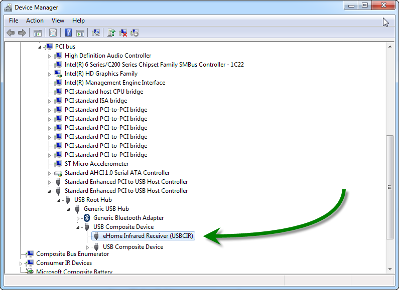 ehome infrared receiver (usbcir) driver power fault